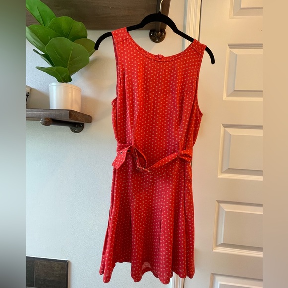 Free People Raquel Belted Mini Dress Red Floral Pleated Sleeveless 6 fits Xs s - Picture 2 of 6